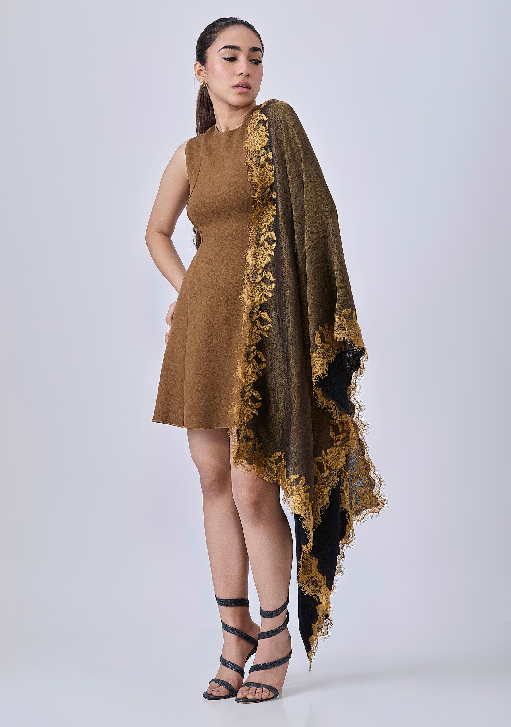 Black - Gold Wool & Silk Reversible Scarf
Lt. Gold Lace
